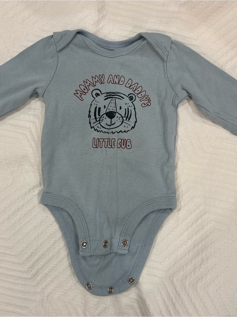 Carter’s Blue Long-Sleeve Baby One-Piece with 'Little Cub' Tiger Graphic